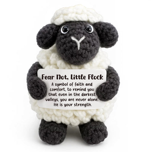 AVALYNNE Handmade Crochet Little Black Sheep Christian Encouragement Gift - Fear Not, Little Flock Faith Keepsake for Women, Friends - Spiritual Comfort Present for Tough Times, Illness, Anxiety