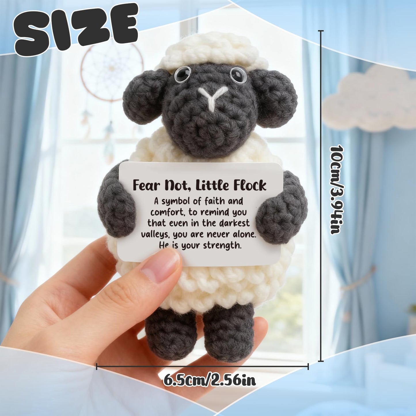AVALYNNE Handmade Crochet Little Black Sheep Christian Encouragement Gift - Fear Not, Little Flock Faith Keepsake for Women, Friends - Spiritual Comfort Present for Tough Times, Illness, Anxiety