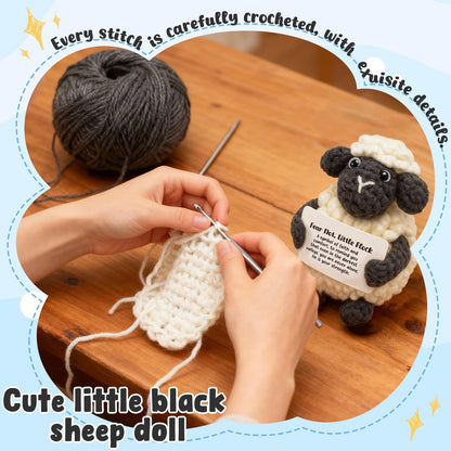 AVALYNNE Handmade Crochet Little Black Sheep Christian Encouragement Gift - Fear Not, Little Flock Faith Keepsake for Women, Friends - Spiritual Comfort Present for Tough Times, Illness, Anxiety