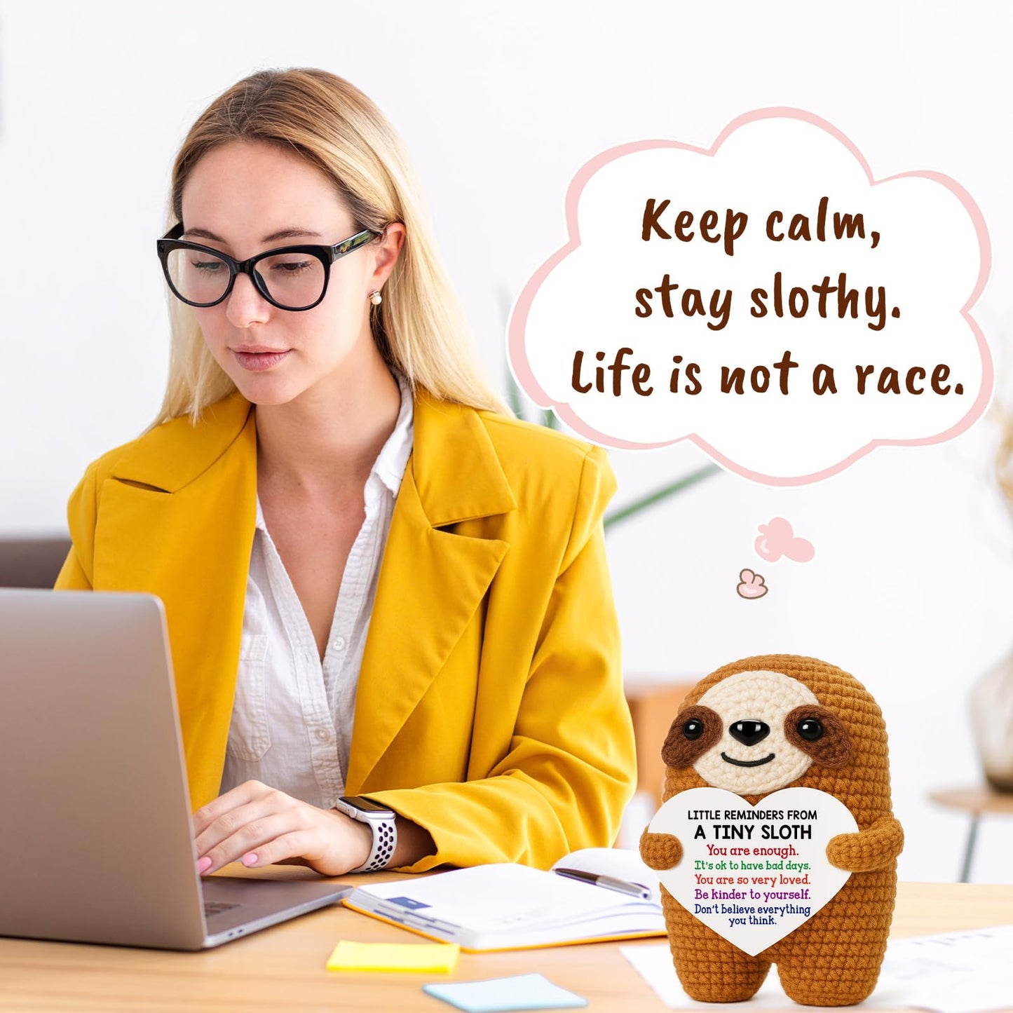 MBL Birthday Inspirational Gifts for Women - Birthday Gift for Kids College Students Teen, Motivational Self Care Relaxation Cheer Stress Relief Funny Crochet Sloth for Friends Boss Nurses Teacher