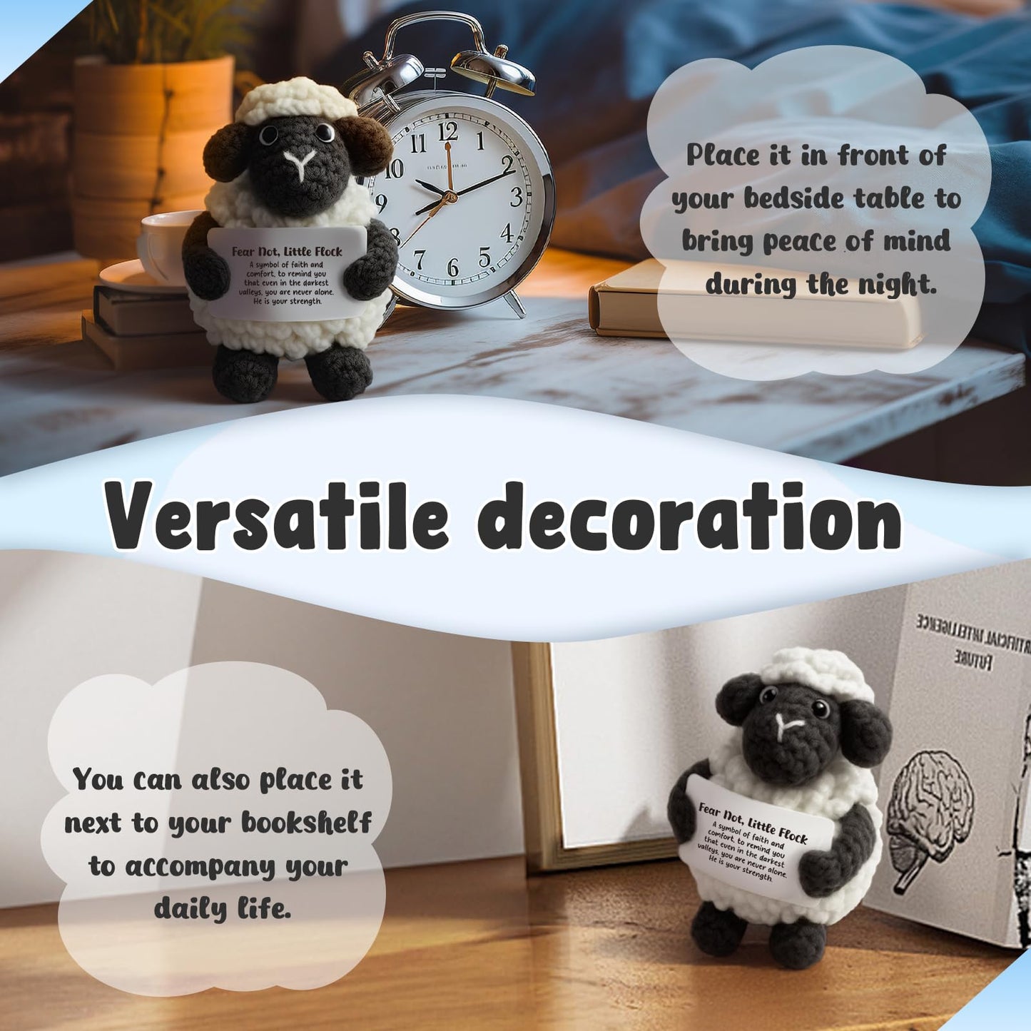AVALYNNE Handmade Crochet Little Black Sheep Christian Encouragement Gift - Fear Not, Little Flock Faith Keepsake for Women, Friends - Spiritual Comfort Present for Tough Times, Illness, Anxiety
