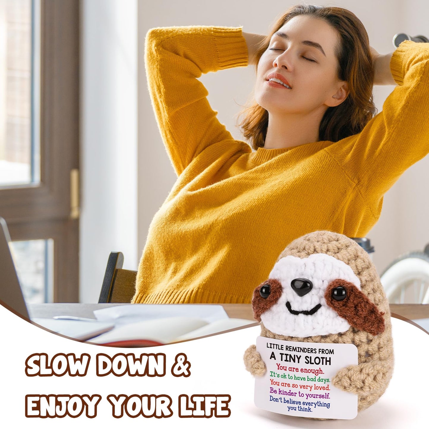 MBL Birthday Inspirational Gifts for Women - Little Reminders Back to School Motivational Cheer Support Stress Relief Relaxation Crochet Sloth Gift for College Students Nurses Teacher Coworkers Friend