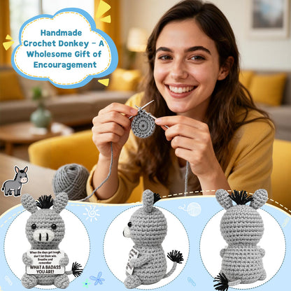 Frabaca Funny Graduation Positive Badass Donkey Crochet Animals, Motivational Gift for Women Men Coworkers, Best Friends - Uplifting Support Small Fathers Day Holiday Basket Stuffer for Grandkids