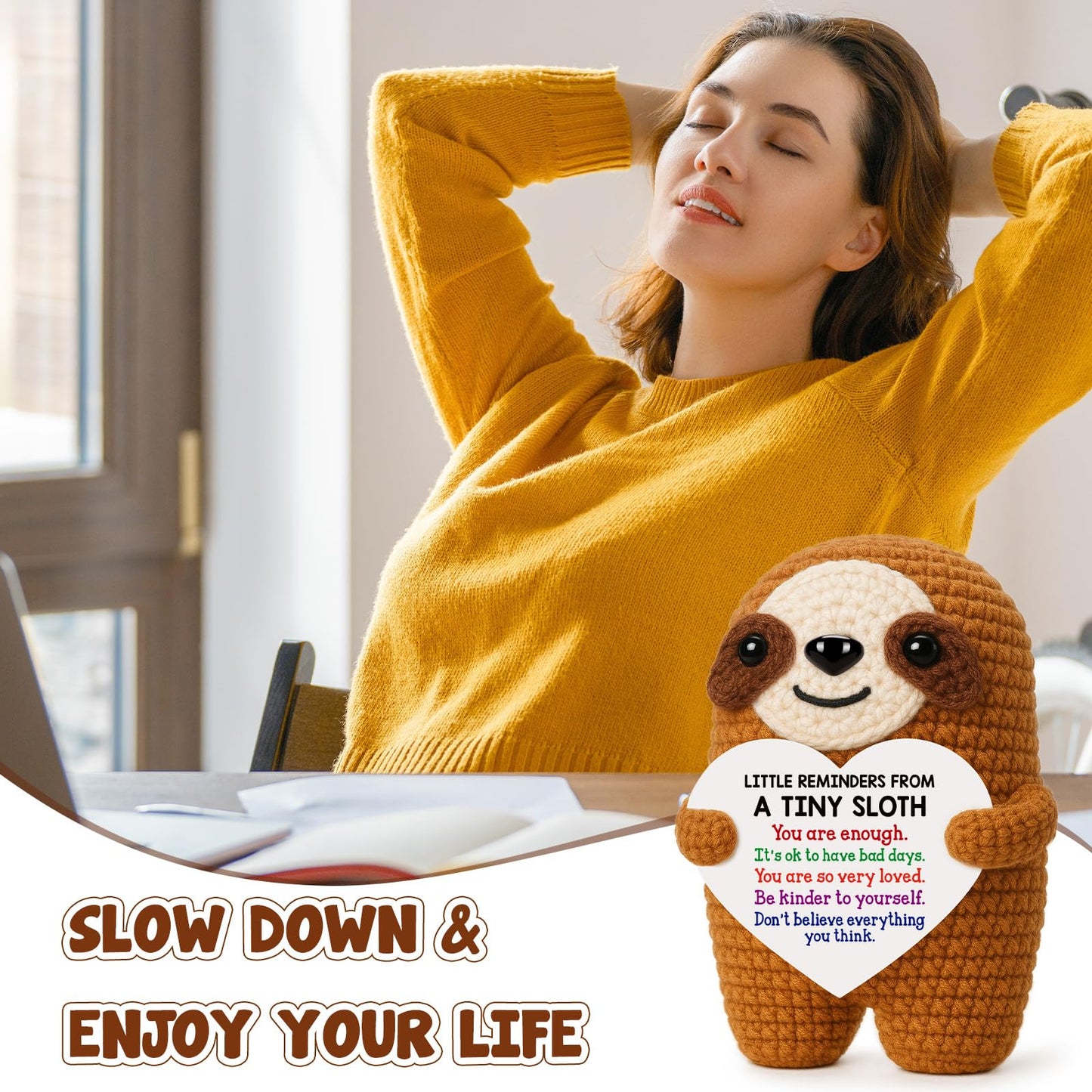 MBL Birthday Inspirational Gifts for Women - Birthday Gift for Kids College Students Teen, Motivational Self Care Relaxation Cheer Stress Relief Funny Crochet Sloth for Friends Boss Nurses Teacher