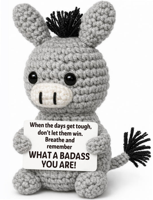 Frabaca Funny Graduation Positive Badass Donkey Crochet Animals, Motivational Gift for Women Men Coworkers, Best Friends - Uplifting Support Small Fathers Day Holiday Basket Stuffer for Grandkids