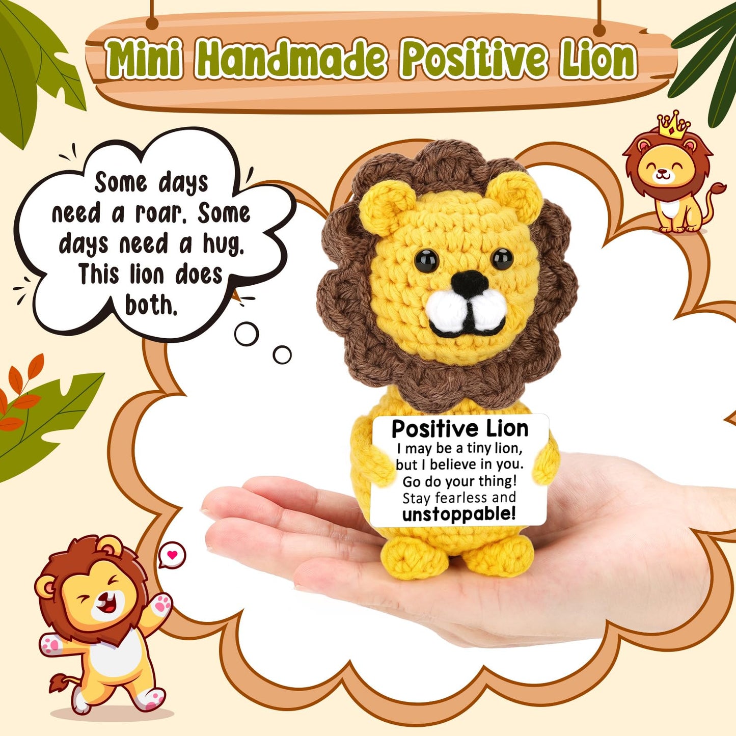Agantree art Positive Lion Cheer Up Affirmation Gifts for Men Women Boys Girls Daughter Son Birthday Graduation Fathers Day Handmade Crochet Lion Gifts Inspirational Motivational Cool Things