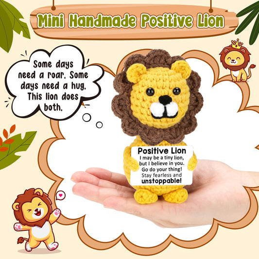 Agantree art Positive Lion Cheer Up Affirmation Gifts for Men Women Boys Girls Daughter Son Birthday Graduation Fathers Day Handmade Crochet Lion Gifts Inspirational Motivational Cool Things