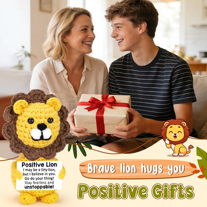 Agantree art Positive Lion Cheer Up Affirmation Gifts for Men Women Boys Girls Daughter Son Birthday Graduation Fathers Day Handmade Crochet Lion Gifts Inspirational Motivational Cool Things