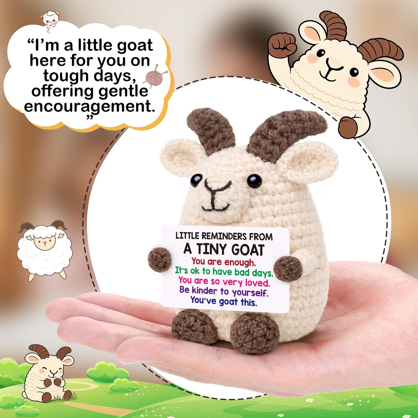 Positive Crochet Animal Goat Birthday Back to School Gifts for College Student Teen Boy Girl Fathers Day Men Gifts for Son Christmas Inspirational Support Gift for Women Men Teacher Coworker Friend