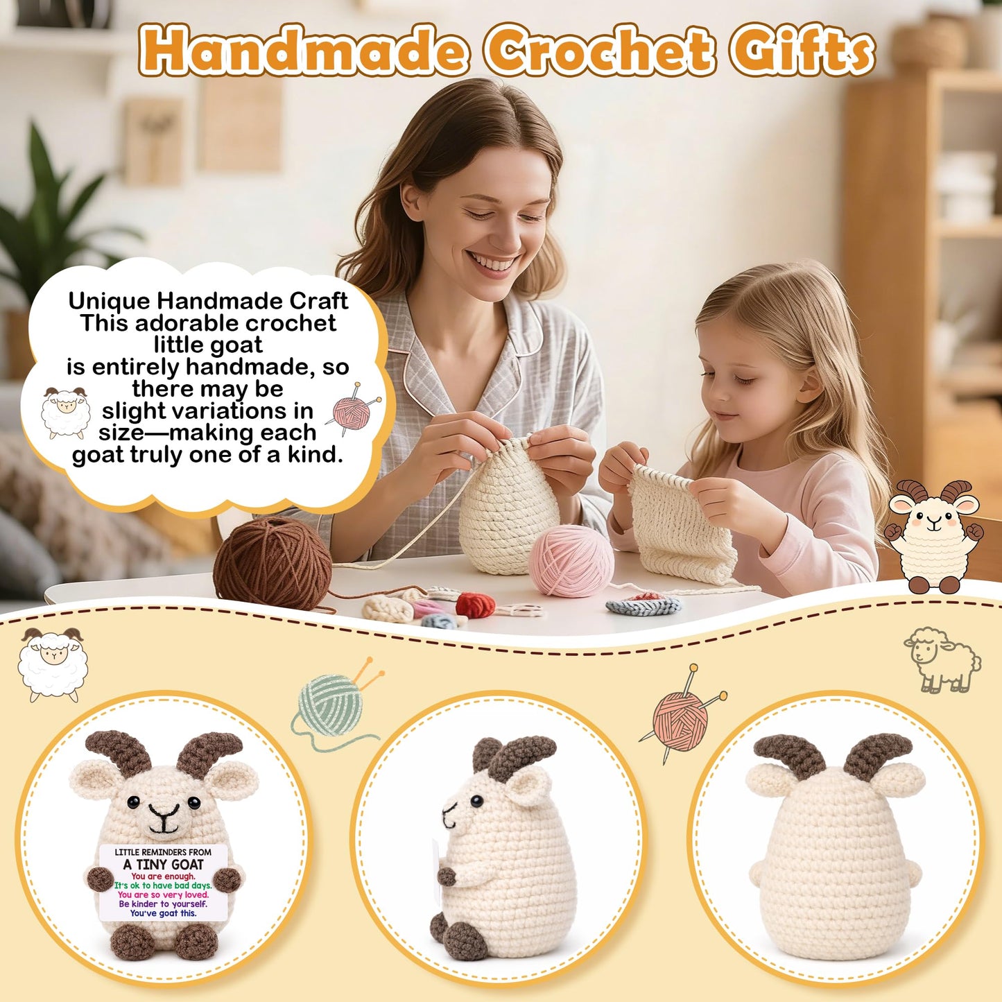 Positive Crochet Animal Goat Birthday Back to School Gifts for College Student Teen Boy Girl Fathers Day Men Gifts for Son Christmas Inspirational Support Gift for Women Men Teacher Coworker Friend